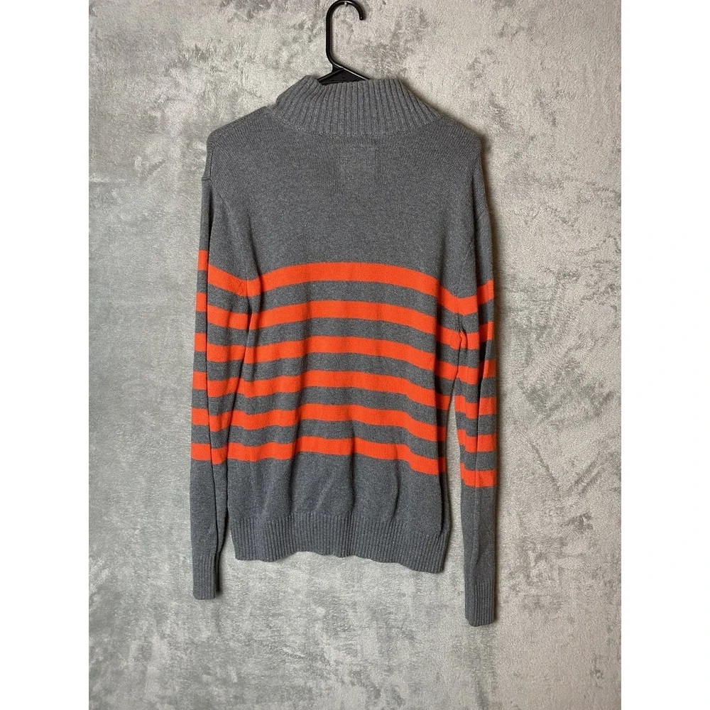 American Eagle Mens L Athletic Fit Sweater Gray Orange Striped